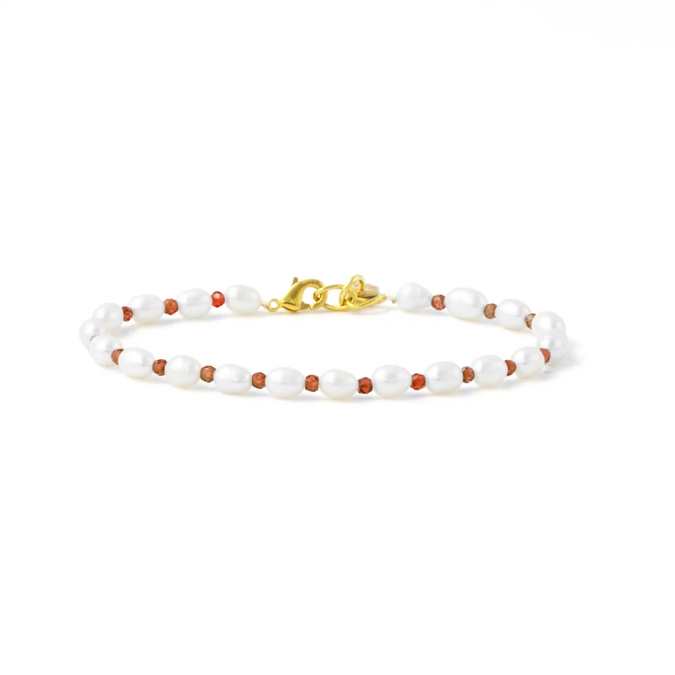 Rose Soleil - Shop online - bracciali donna con perle naturali di fiume e zirconi arancioni - Adriana