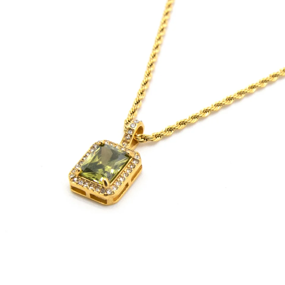 Rose Soleil - Shop online - collane da donna con catenina a treccia placcata oro e ciondolo con zircone verde e altri zirconi bianchi - Pocahontas