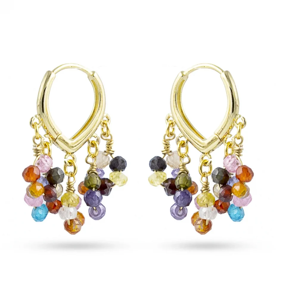 Rose Soleil - Shop online - orecchini da donna - tipologia ad anello placcati oro con cascata di zirconi multicolor - Malaga