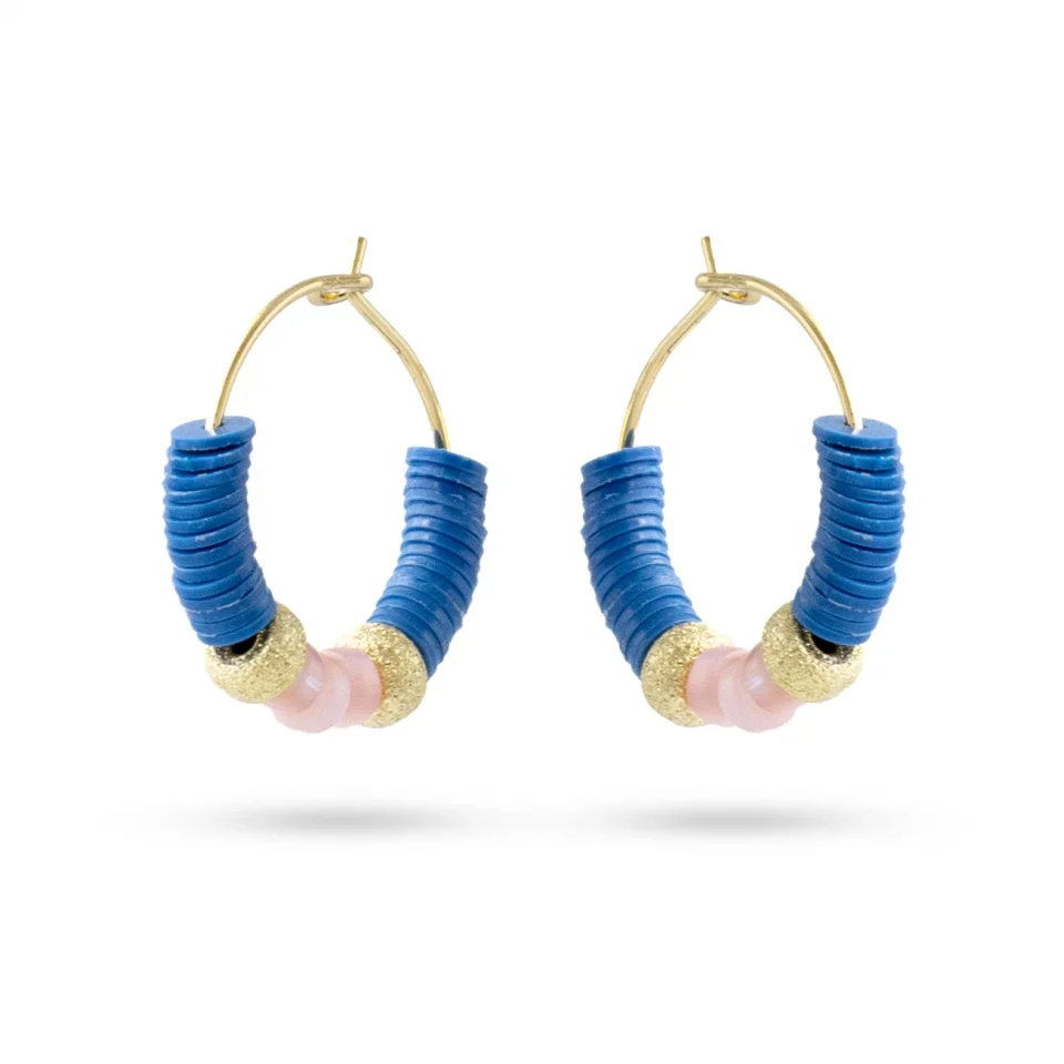 Rose Soleil - Shop online - orecchini da donna - orecchino ad anello con madreperla e dischetti in vinile bluette - chiusura a baionetta - Bluey