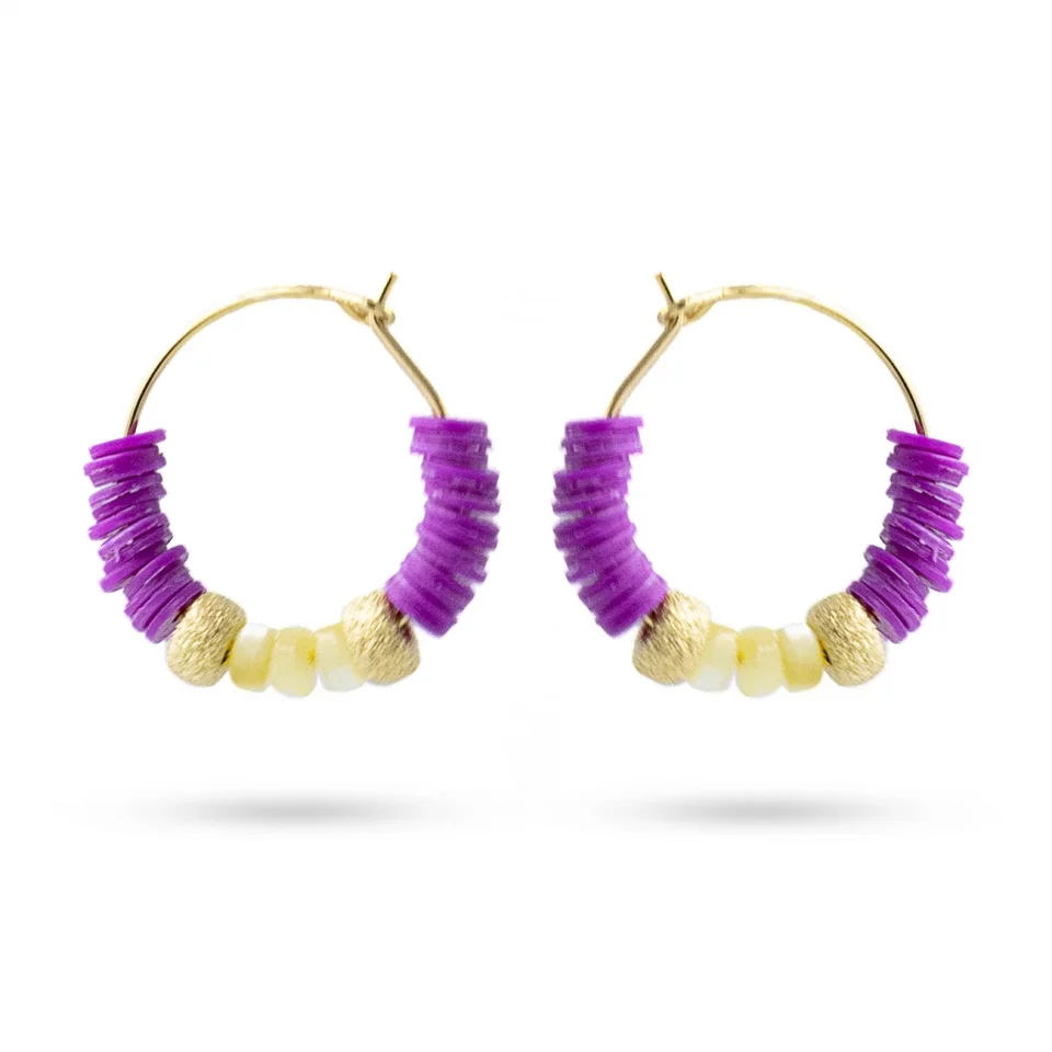 Rose Soleil - Shop online - orecchini da donna - orecchino ad anello con madreperla e dischetti in vinile viola - chiusura a baionetta - Vilma