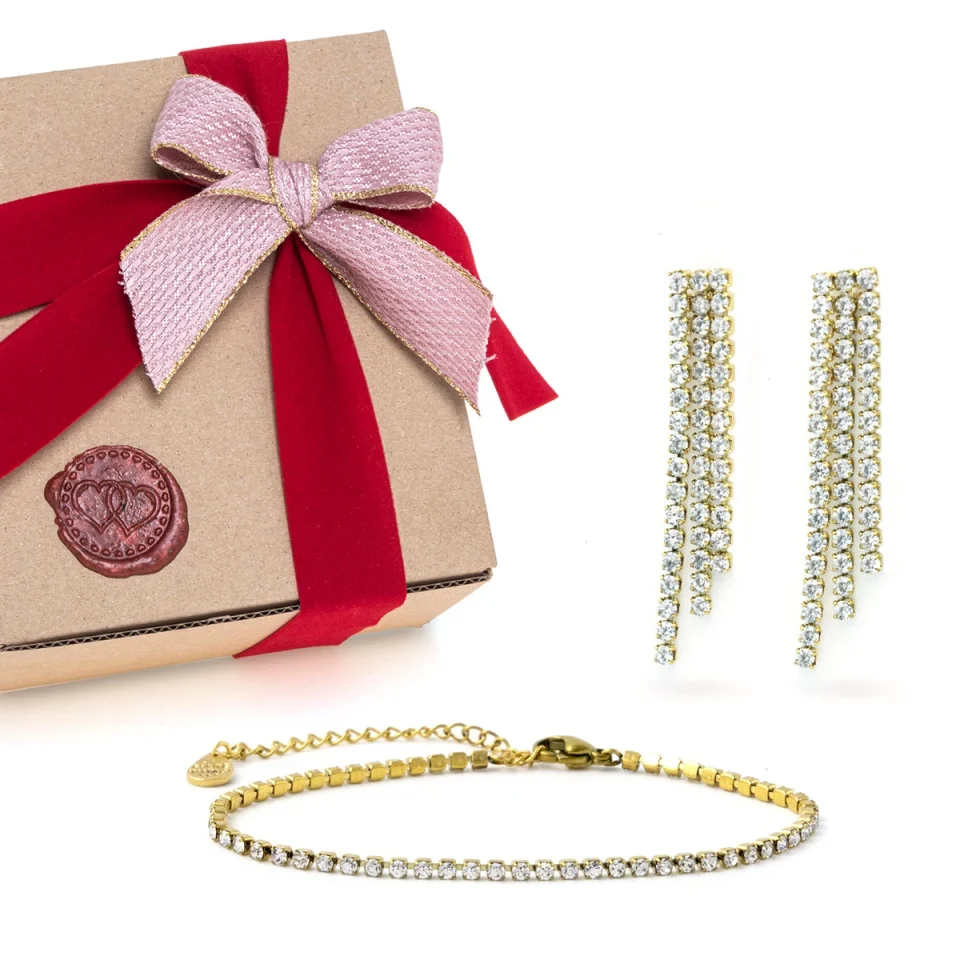 Rose Soleil - Shop online - Set per San Valentino - bracciale e orecchino - bracciale dorato - orecchino con zirconi - Idea regalo donna San Valentino - Box for my Love #02