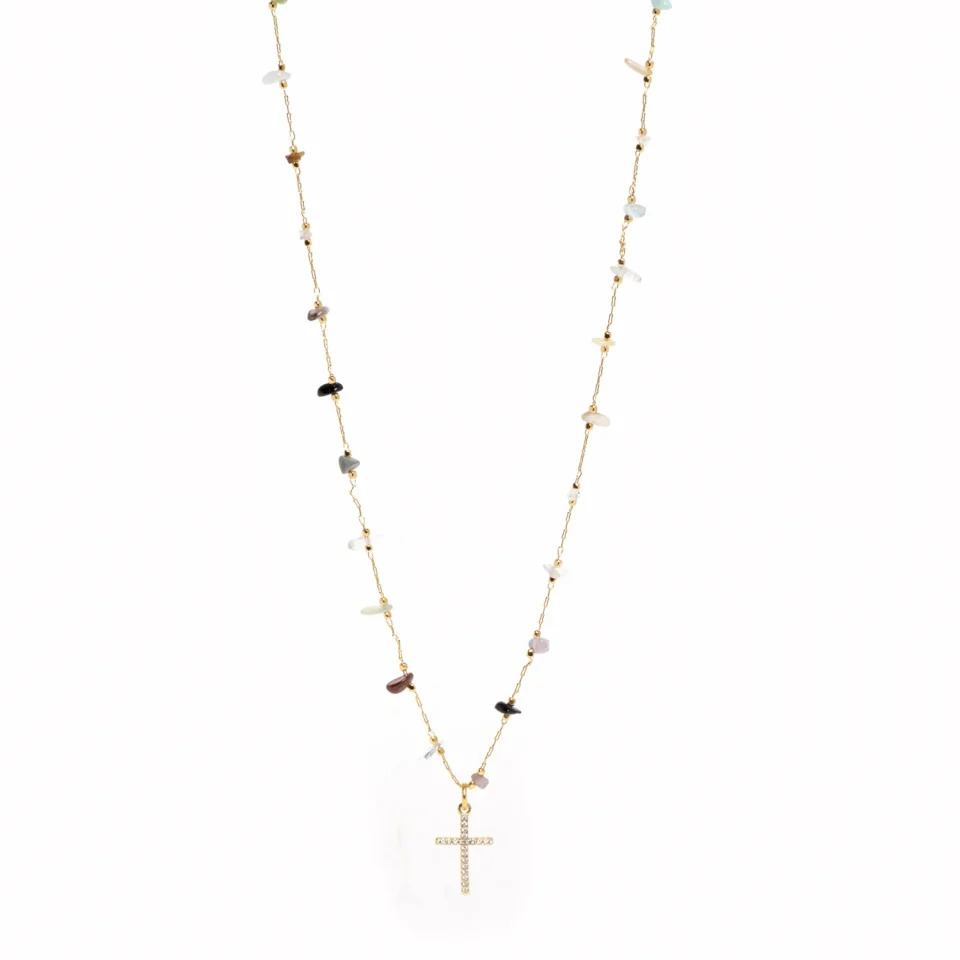 Rose Soleil - Shop online - collane da donna - collana placcata oro - collana per donna con pendente a forma di croce - collana con pietre e zirconi - Ginevra