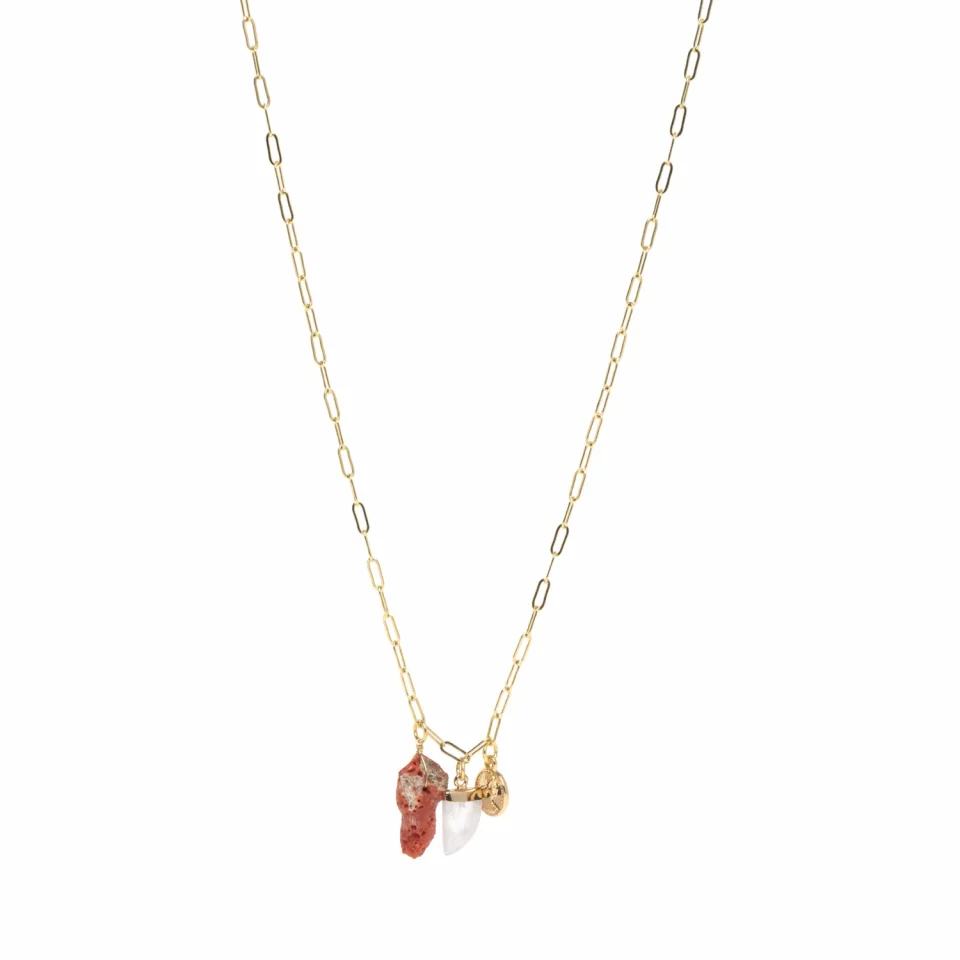 Rose Soleil - Shop online - collane da donna - collana placcata oro - collana con pietra corallo e pendenti - Vittoria