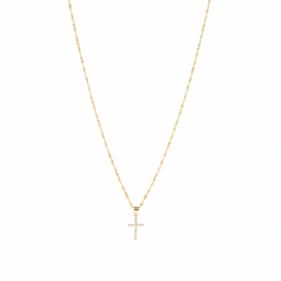 Rose Soleil - Shop online - collane da donna - collana placcata oro - collana da donna classica con zirconi - collana con pendente a forma di croce - Nausica