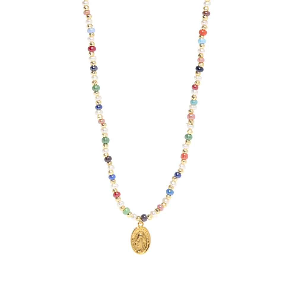 Rose Soleil - Shop online - collane da donna - collana placcata oro - collana da donna con pendente dorato - collana con perle di fiume e perline di vetro - Elisa