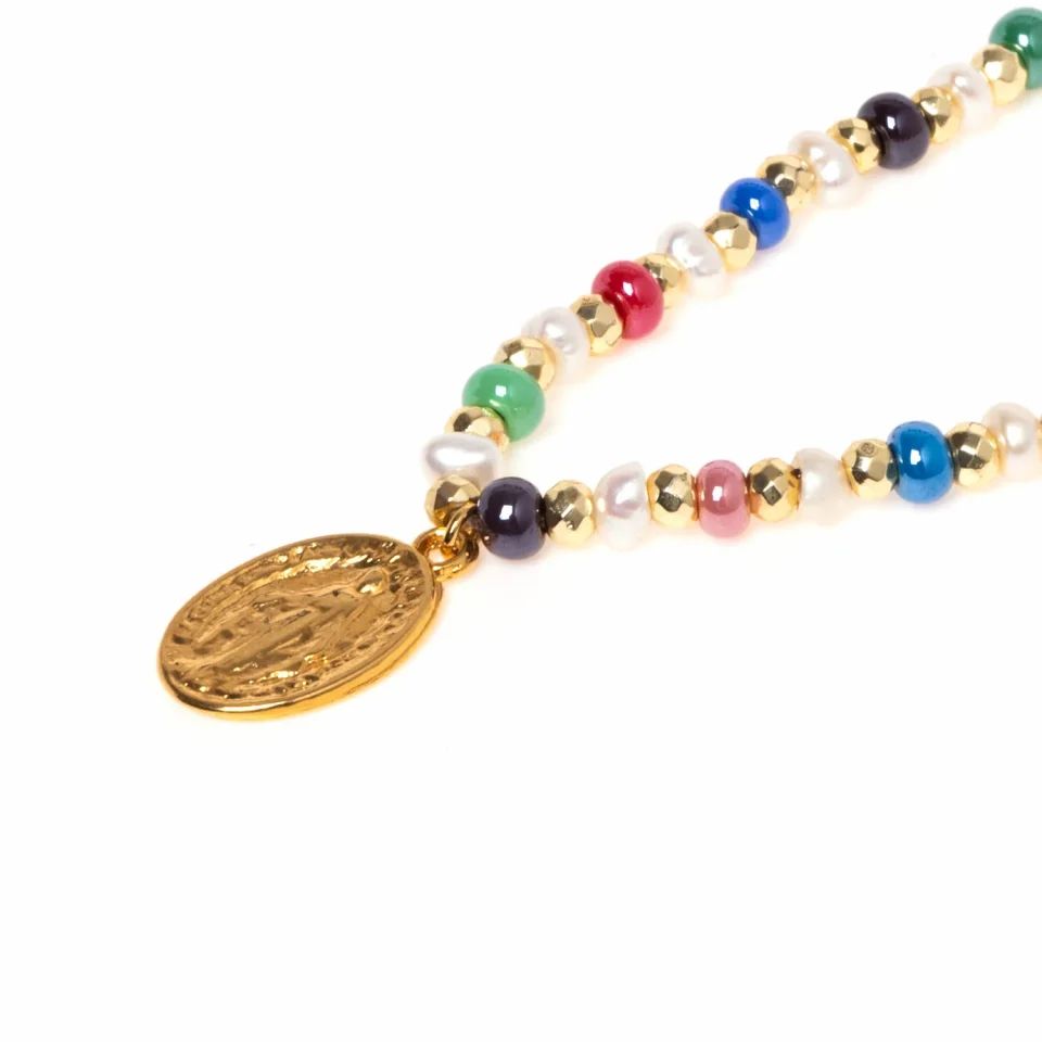Rose Soleil - Shop online - collane da donna - collana placcata oro - collana da donna con pendente dorato - collana con perle di fiume e perline di vetro - Elisa