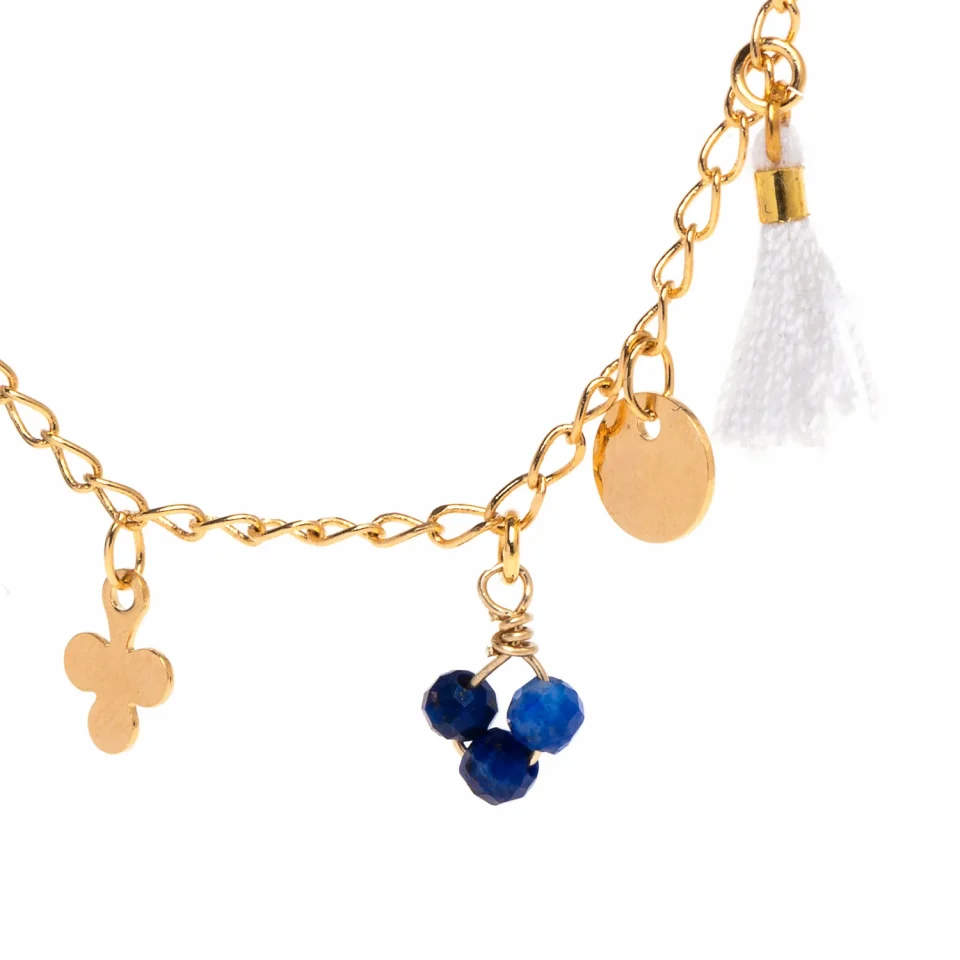 Rose Soleil - Shop online - collane da donna - collana placcata oro - collana donna con pietre naturali - collana con nappine in cotone - Ada