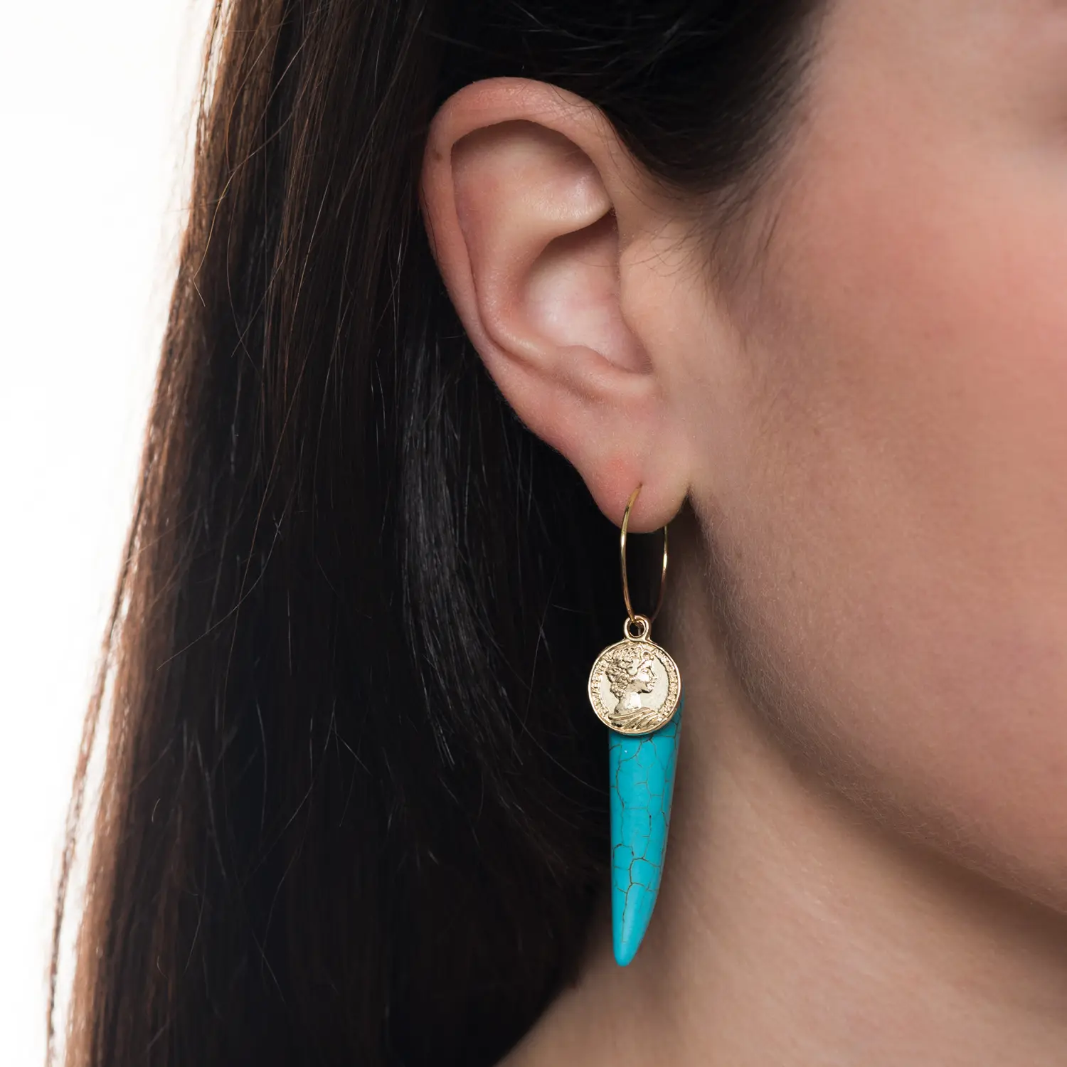 Rose Soleil – Shop online – orecchini da donna – orecchini con cerchi fini e corno – Diletta