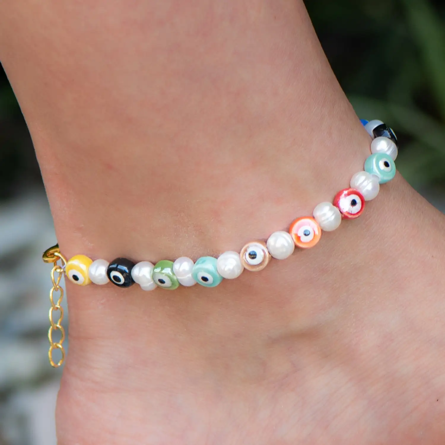 Rose Soleil – Shop online – cavigliere da donna – cavigliere estive – cavigliera accessorio con perle di fiume – Rainbow Eye